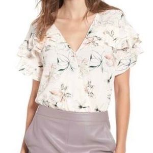 ASTR Blush Floral Ruffle Bodysuit Top